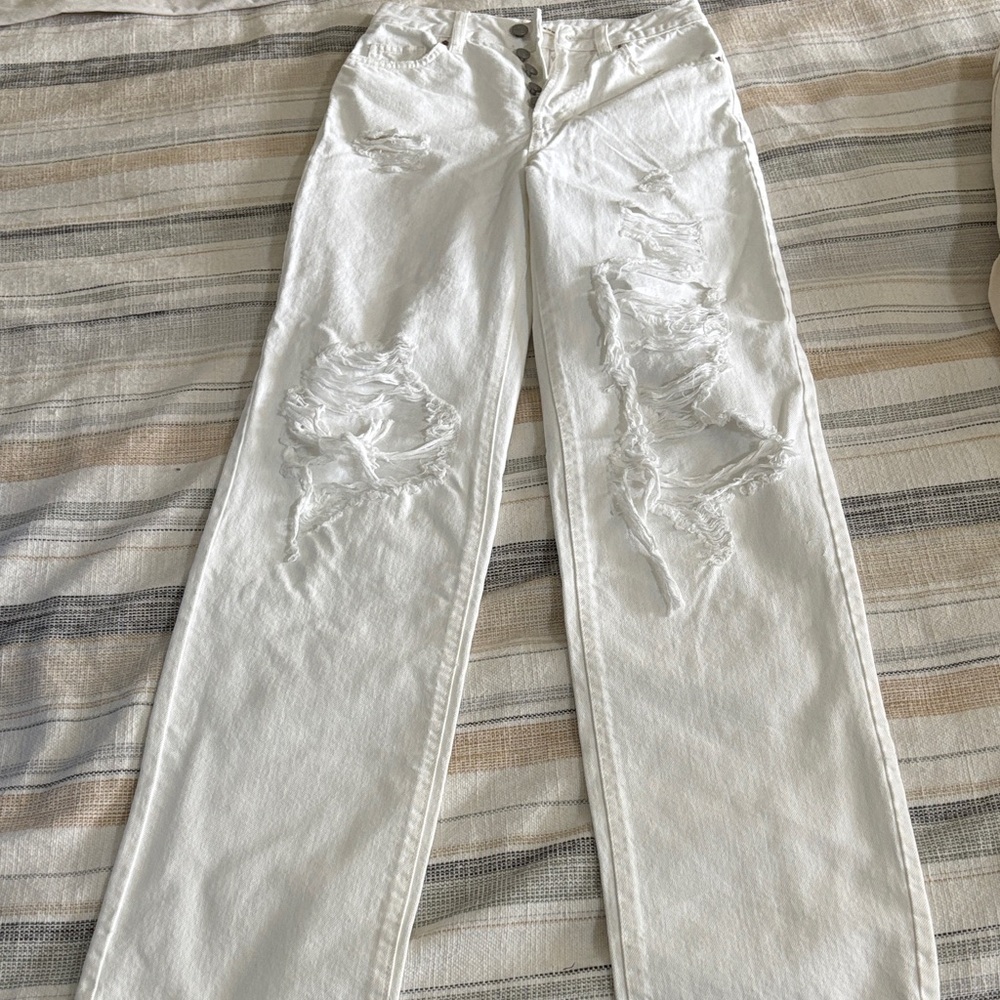 PacSun White Distressed Straight Leg Jeans